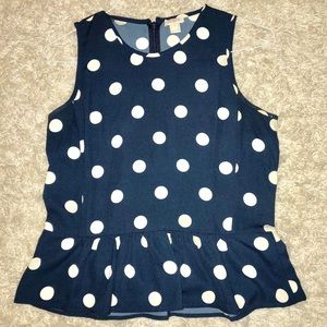 J Crew navy and white polka dot peplum tank